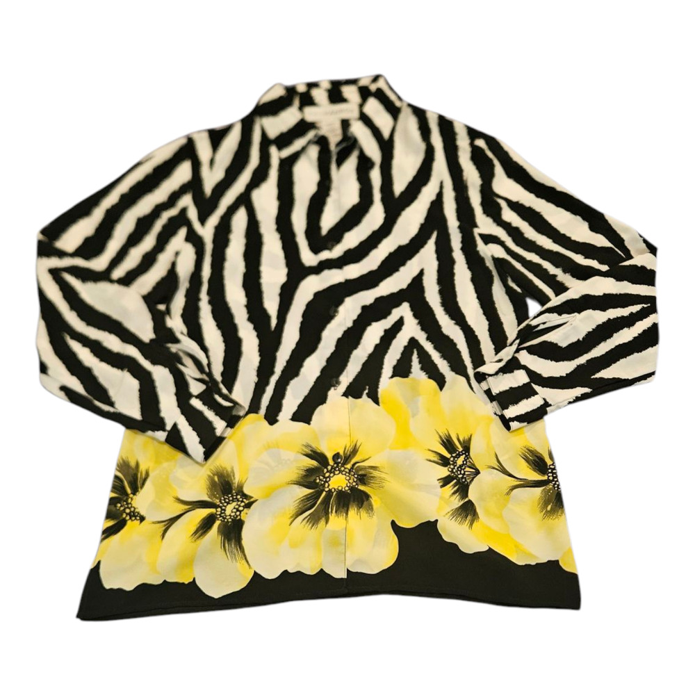 Sag Harbor Size 8 Long Sleeve Button Up Zebra and Floral Print Shirt